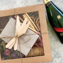 Load image into Gallery viewer, PACKAGE'S INCLUDE: 1 x Gourmet Grazing Box by Forage & Fromage 1 x 750ml GH Mumm Cordon Rouge Brut Champagne NV Personalised Gift Card (message to be specified upon checkout) Gift Wrapping Delivery within 8km of the Perth Metro area