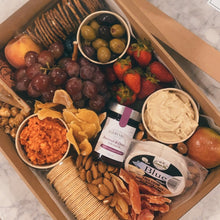 Load image into Gallery viewer, Vegan Grazing Box by Forage &amp; Fromage available in two different sizes comfortably feed 2 up to 10 people.  Includes a substantial range of 100% Vegan produce that is where possible, organic and ethically sourced.   Choose between our simple yet extremely satisfying &#39;Regular&#39; or upgrade and include Vegan cheese or dessert inclusions. 
